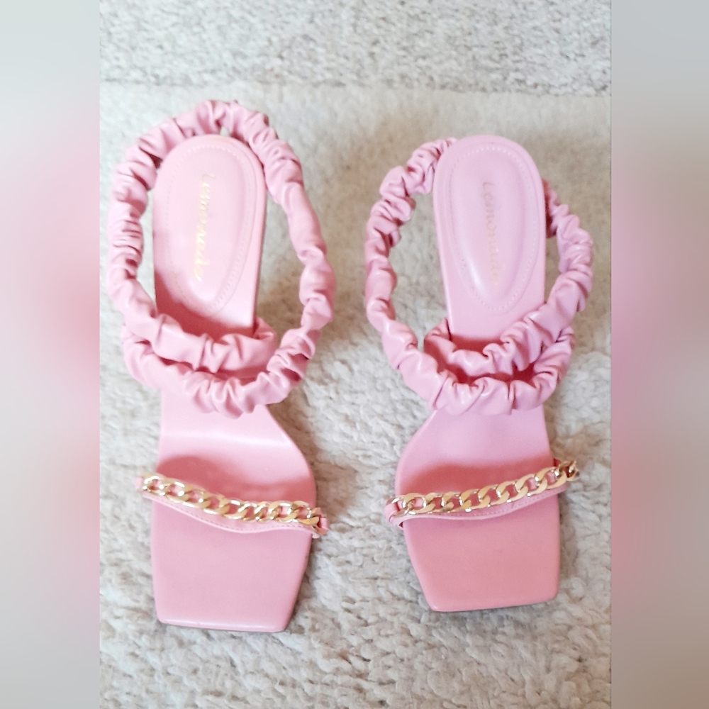 ***Lemonade Baby Pink Chain Link Double Strapped Heels